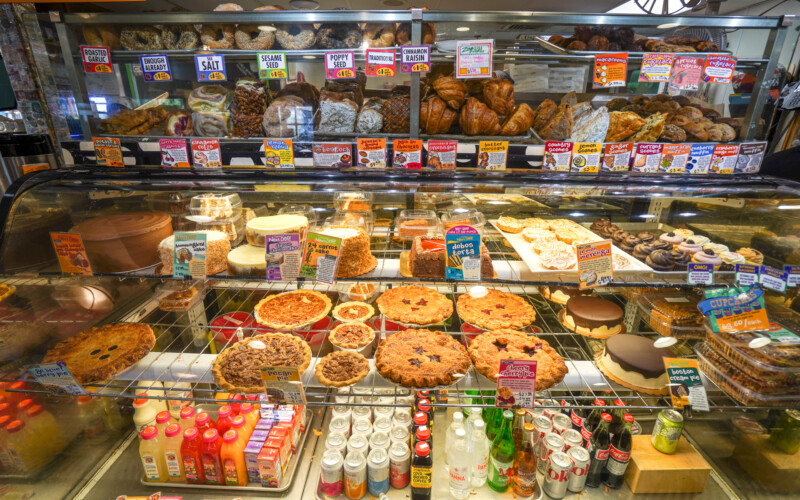 Zingerman's is a classic in Ann Arbor with its high-quality baked goods. Delicious, freshly made baked goods in a display case.