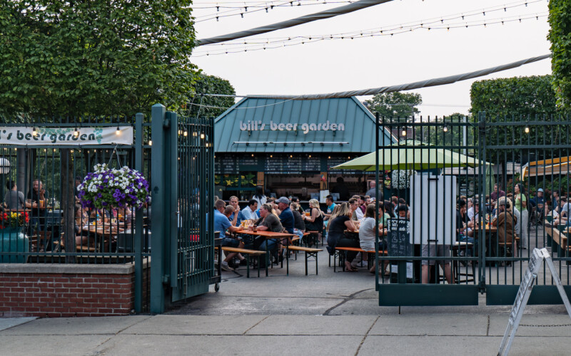 It's often busy at the Bill's Beer Garden outdoor patio. A busy evening at Bills Beer Garden.