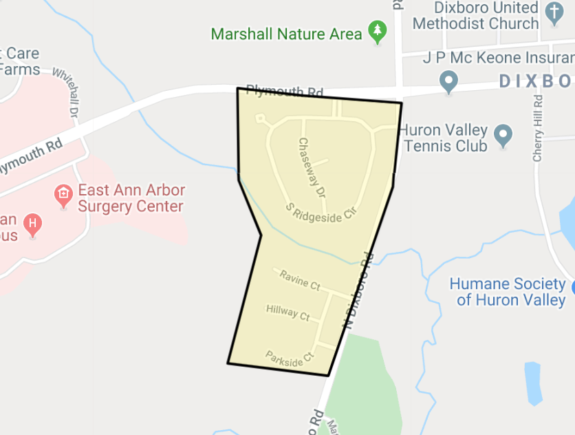 Screenshot of google map of the Fleming Creek neighborhood 