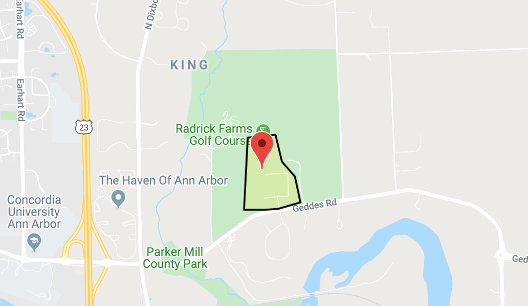 screenshot of the woodlands of geddes glen neighborhood which is surrounded by radrick golf course just off geddes rd. and east of n dixboro