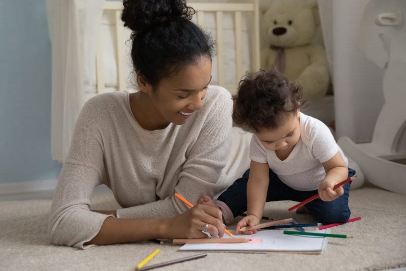 Mother and child learning at home