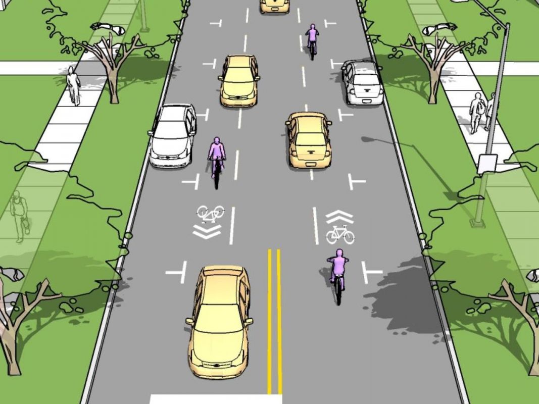 Example of an Advisory Bike Lane or “Sharrows” as in narrow shared use road.