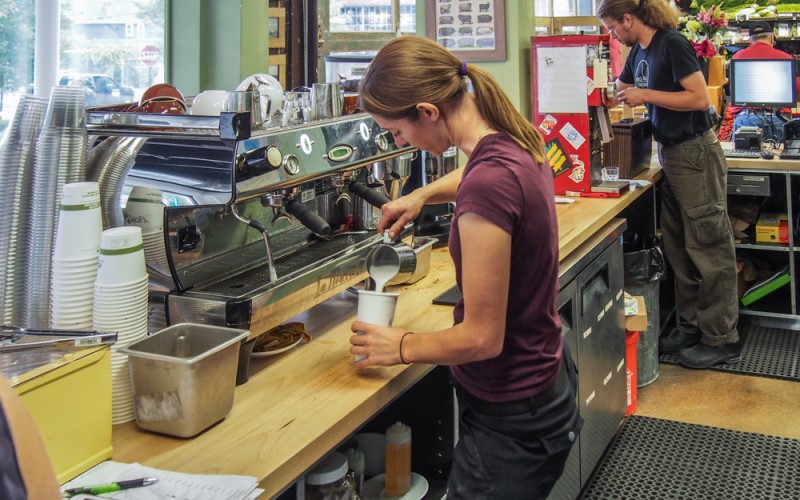 The cafe on Packard and the Liberty Street Farm Stop both serve espresso and other specialty drinks. The cafe on Packard and the Liberty Street Farm Stop both serve espresso and other specialty drinks.