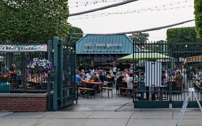 It's often busy at the Bill's Beer Garden outdoor patio. A busy evening at Bills Beer Garden.