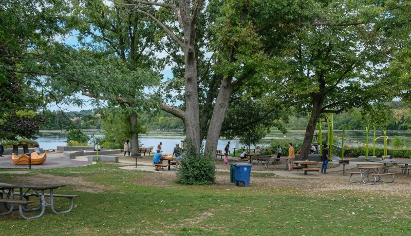 Playground and Huron River at Gallup Park